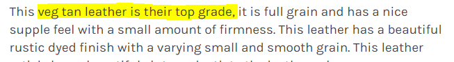 An excerpt from Rocky Mountain Leather describing their high quality leather