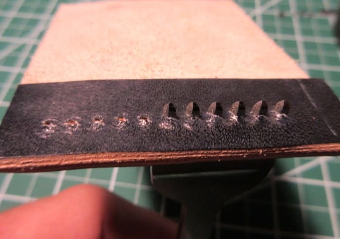 backside of leather stitching chisel