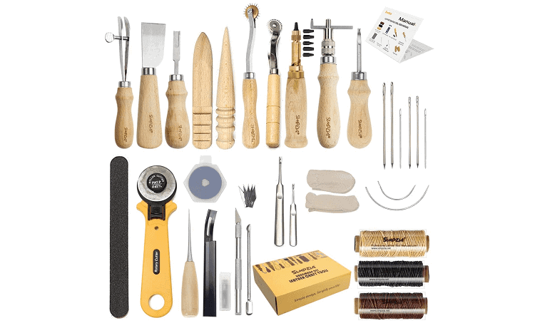 Leather Craft Tool SIMPZIA 35 Pieces Leather Sewing Tools Kit