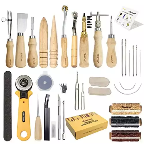 Craft Sha Leathercraft Hand Sewing Tool Set Leather Stitching Kit, with  Awl, Groover, Overstitch Wheel, Thread, & Needle, for Leatherworking